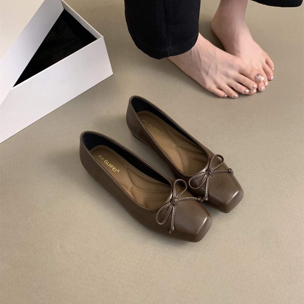 kamames Head Shallow Mouth Single Shoes 2024 Spring And Autumn New French Evening Wind Temperament Gentle Fairy Flat-Soled Grandma Shoes