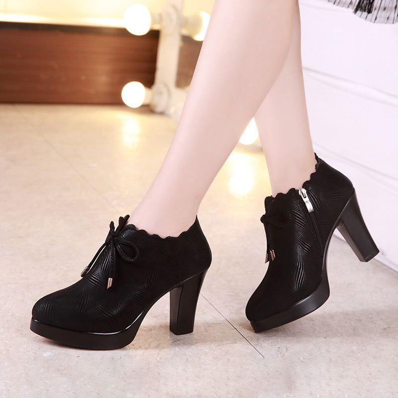 kamames Deep-Mouth Single Shoes Autumn Thick-Heeled Waterproof Platform Black Model Catwalk High-Heeled Shoes Women's Professional Work Shoes