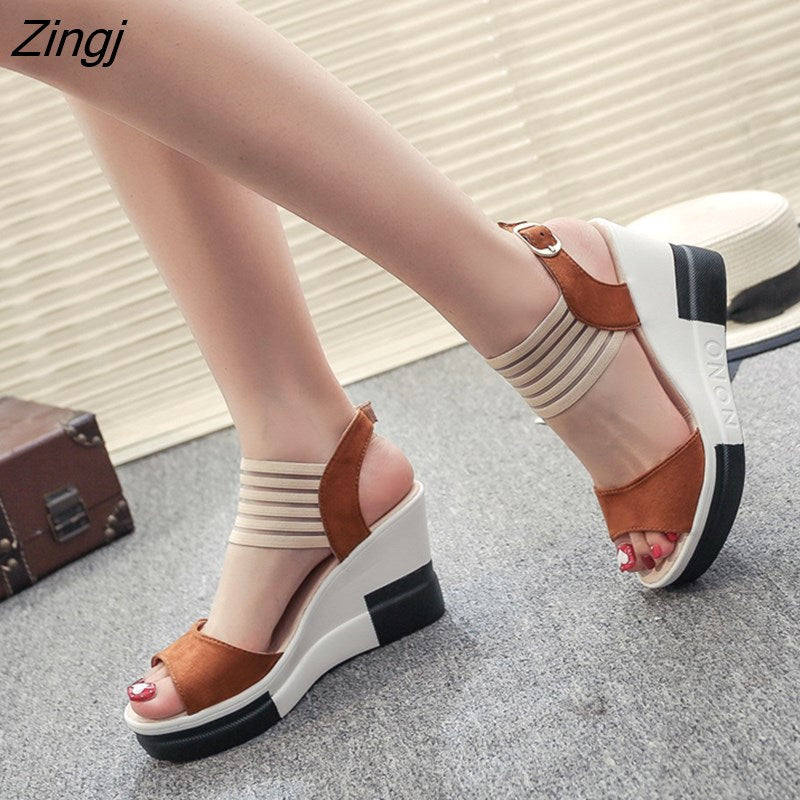 kamames Fashion Wedge Women Shoes Casual Belt Buckle High Heel Shoes Fish Mouth Sandals 2023 Luxury Sandal Women Buty Damskie