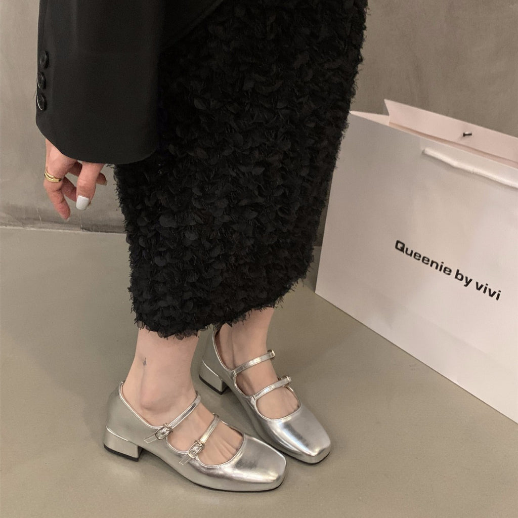 kamames Red Mary Jane Shoes For Women's Shoes 2023 New Summer French Evening Black Spring And Autumn Single Shoes