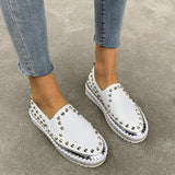 kamames Flats Loafers Shoes Comfortable Leather Casual Shoes New Rivet Slip on Flat Shoes Women's Sports Shoes Zapatillas Mujer