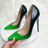 kamames Green Gradient Color Women Pointy Toe Glossy Stiletto Pumps Sexy Ladies 12cm High Heel Party 10cm Shoes QP149 ROVICIYA