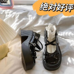 kamames Round Head Thick-Soled Small Leather Shoes 2024 New Summer Bow French Shallow Mary Jane Single Shoes