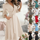 kamames Dresses For Women Robe emme V Neck Floral Printed Boho Beach Dress Estidos de Fiesta Female Robe Vestido Floral 9962