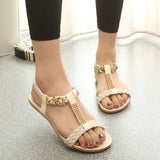 kamames Sandals Women's 2024 Summer Korean Version Of The New Flat-Bottomed Water Drill Sandals Pregnant Shoes Student Shoes Sandals