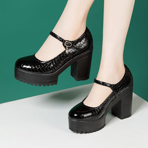 kamames Round Head High-End Catwalk Shoes Thick Heel Waterproof Platform One-Word Buckle Model Comfortable Cheongsam High-Heeled Shoes
