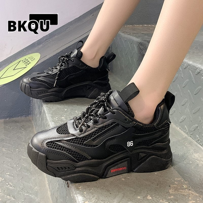 kamames Fashion White Chunky Sneakers Women Shoes Korean Yellow Sneakers Breathable Height Increased Non-slip Casuals Shoes 2022