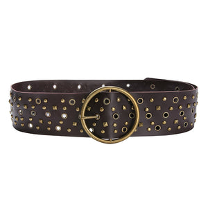 kamames Girls Fashionable Retro Rivet Ring PU Leather Belt 2024 Sexy Waist Elastic Waist Seal Accessories Belt