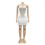 kamames Sexy White Crystal Hot Hot drilling Mini Dress Women Summer Strap Mesh Patchwork Bodycon Glitter Clubwear Dress