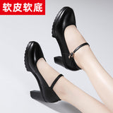 kamames Cowhide Catwalk High Heels Women's Anti-Skid Thick Heel Waterproof Platform Cheongsam Models Soft Leather Work Shoes Women's Singles