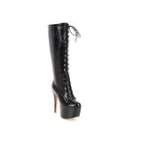 kamames Sgesvier 2021 new arrival knee high boots women round toe autumn lace up platform boots sexy stiletto heels boots prom shoes