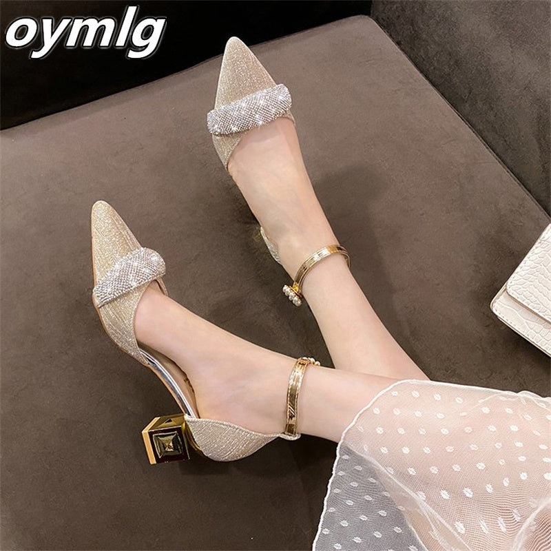 kamames heels women's 2022summer new fashion pointed toe rhinestone hollow stiletto shoes one word buckle sandals designer sandals