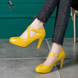 kamames Sgesvier 2020 Plus size 32-48 women pumps thick high heels platform party shoes summer shallow shoes woman black yellow