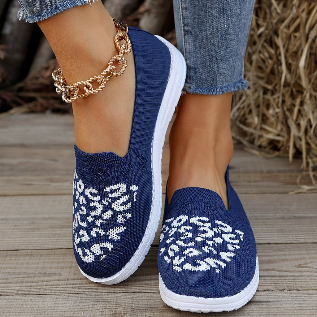 kamames Head, Low Heel, Flying Mesh Single Shoes, Women's Breathable Color Leopard Print Flat Soles Shoes