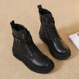 kamames Punk Ankle Thick-soled Motorcycle Ankle Boots Women's Lace-up Spring Thick Heel Belt Buckle Pocket Designer Chunky Shoes