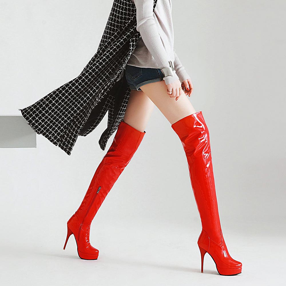 kamames Fashion Thigh High Boots Women Autumn Winter Sexy Platform High Heels Over Knee Boots Fetish Red White Shoes Woman Plus Size 48