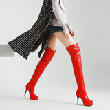 kamames Fashion Thigh High Boots Women Autumn Winter Sexy Platform High Heels Over Knee Boots Fetish Red White Shoes Woman Plus Size 48