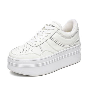 kamames Cowhide Small White Shoes Women's Leather Strapped Thick-Soled Muffin Shoes Fashion Leisure Shoes Breathable Anti-Skid Shoes White Shoes