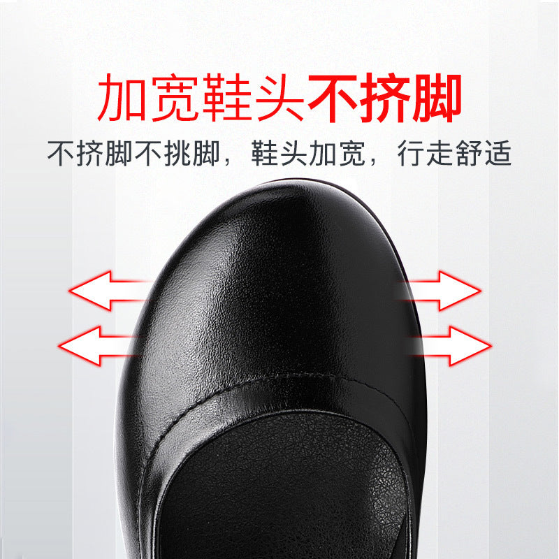kamames Heel Slope Thick Soles Round Head Shallow Mouth Single Shoes Soft Soles Comfortable Leisure Middle-Aged Mother Shoes Large Size Small Leather Shoes