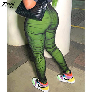 kamames Fall Mesh Patchwork Pants For Women Streetwear 2022 High Waist Skinny Pencil Pants Ladies Green Casual Long Trousers