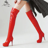 kamames Fashion Thigh High Boots Women Autumn Winter Sexy Platform High Heels Over Knee Boots Fetish Red White Shoes Woman Plus Size 48
