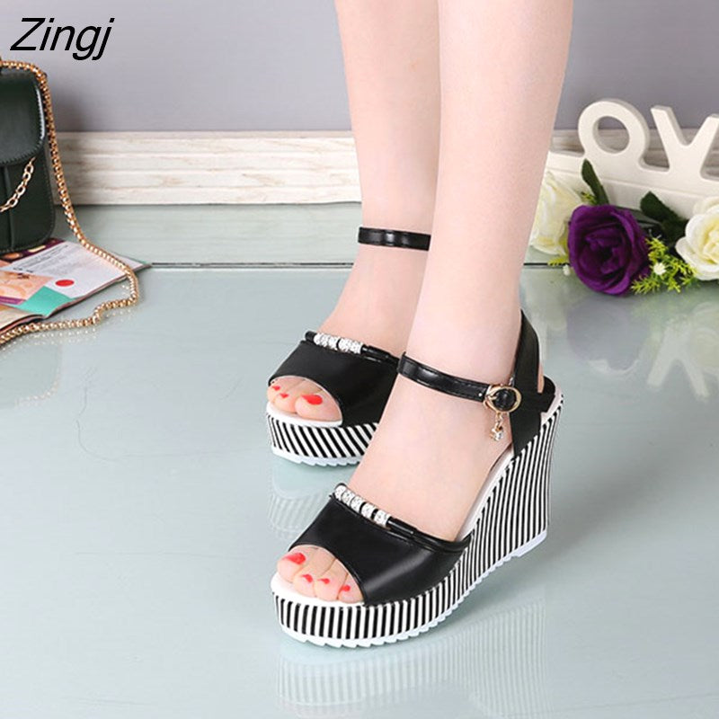kamames Summer Women's Platform Wedges Waterproof Sandals 10cm Super High Heel Women Shoes Gingham PVC Sandals