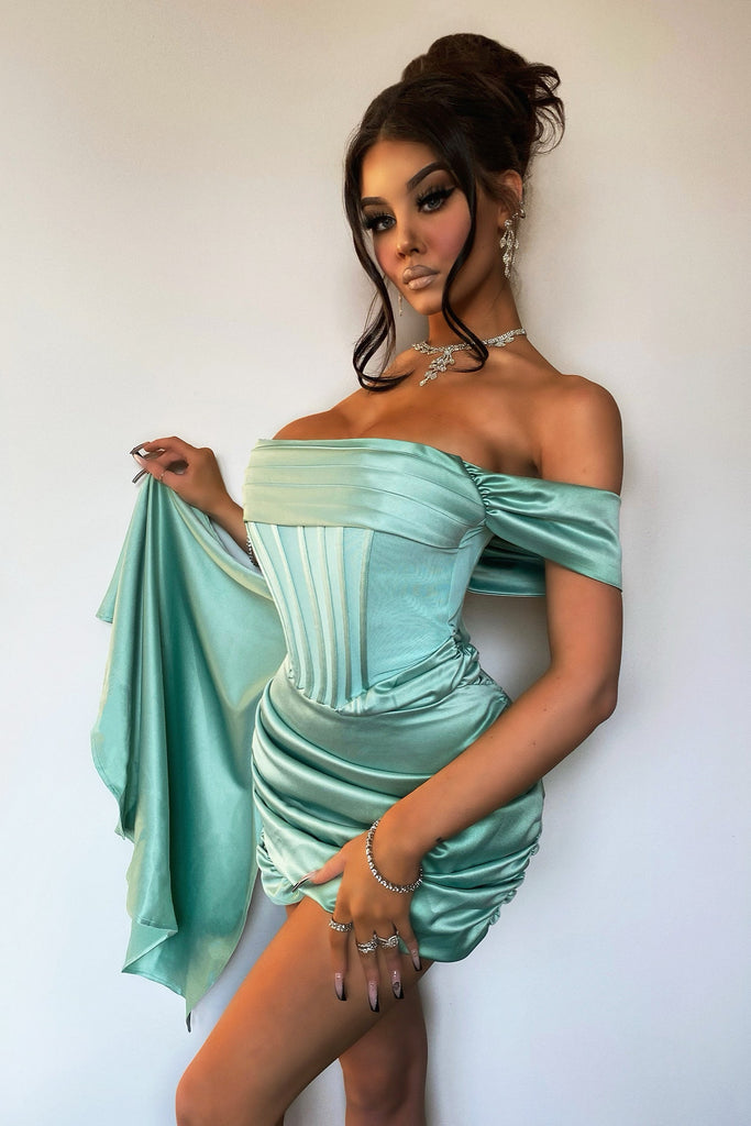 kamames Corset Satin Mini Dress - Mint