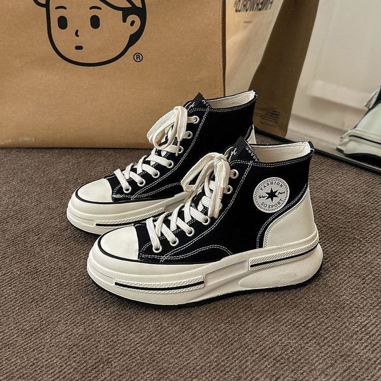 kamames kamames Spring And Autumn New Good Match Casual Women's Canvas Shoes Students Platform Platform Single Shoes Increased High Top Women's Shoes