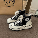kamames kamames Spring And Autumn New Good Match Casual Women's Canvas Shoes Students Platform Platform Single Shoes Increased High Top Women's Shoes