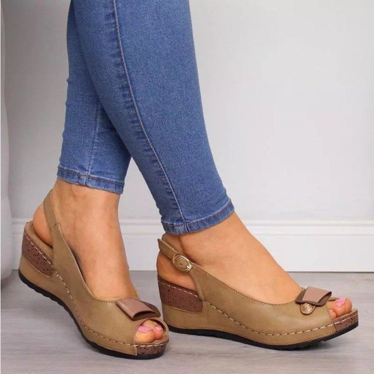 kamames Sales 2023 New Fish Mouth Women's Sandals Clasp Slope Heel Women's Shoes Large Size Women's Shoes
