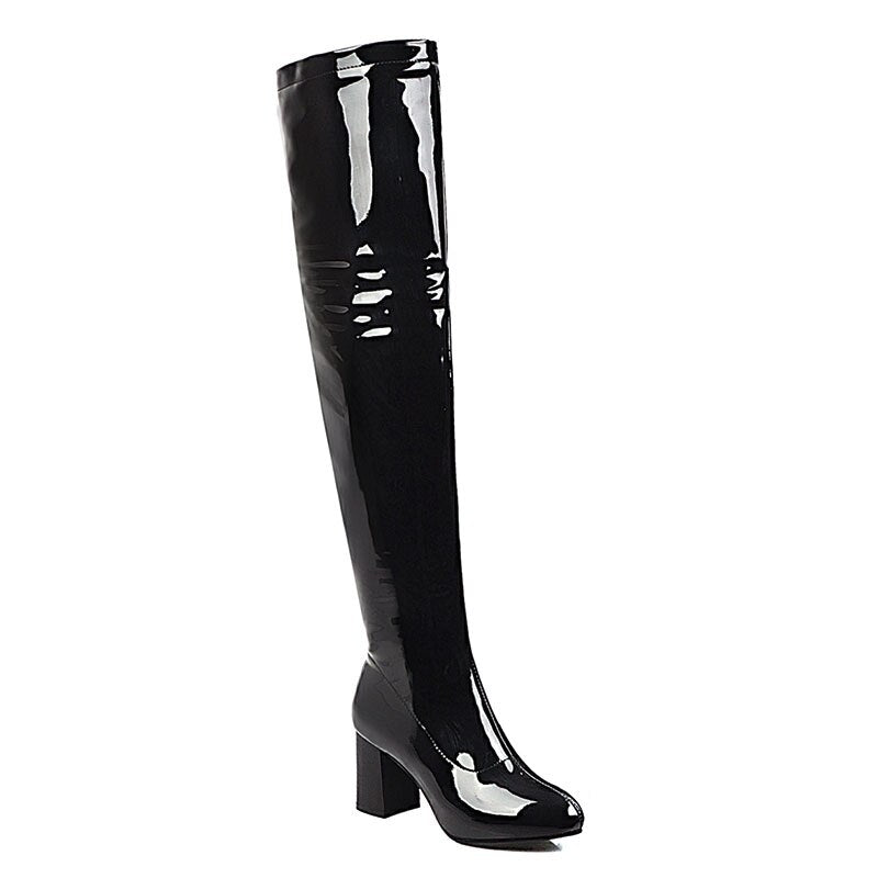 kamames Sgesvier Fashion Over the Knee Boots Women Orange Red Yellow Green Thigh High Boots Square High Heels Party Shoes Lady Plus Size