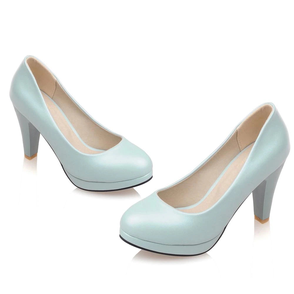 kamames Sgesvier Black White Women Pumps High Heels Shoes Thick Heel Round Toe Pumps Size 32-48 Summer Autumn Fashion Shoes Ladies B207
