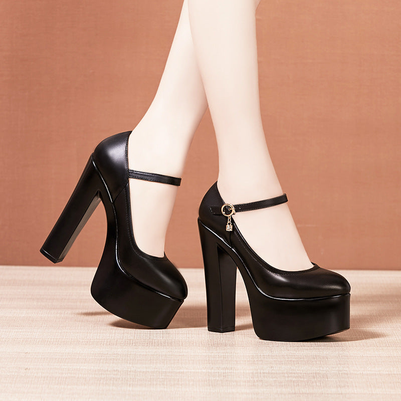 kamames High Heel 15CM Cheongsam Model Catwalk Shoes Women's Thick Soles Waterproof Table Pointed Professional Work Shoes Large Size Women's Singles Shoes