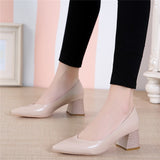 kamames Heels Pointed Toe Pumps Shoes Women Leather Med Heels V Mouth Casual Office Lady OL Shoes 5 cm Heel