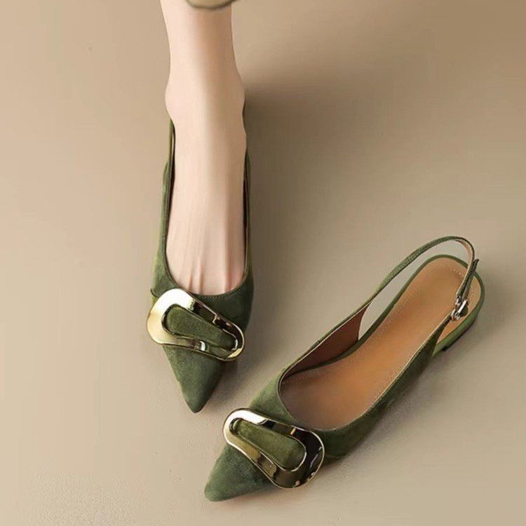 kamames French Buckle Baotou Sandals Fairy Shoes New Spring And Summer Evening Socialite Flat Heel Trip Belt Single Shoes