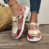 kamames New Plaid Canvas Shoes Comfortable Flat Soles Single Shoes Lazybones One Foot Boat Shoes Large Size Women's Shoes