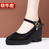 kamames Heel Water Drill Sandals 2024 Summer New Soft-Soled High-Heeled Thick-Soled Waterproof Platform One-Word Buckle Comfortable Hollowed-Out Single Shoes