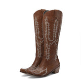 kamames Fashion Women Knee High Boots Square Low Heel Western Cowboy Boots Autumn Winter Woman Shoes Size 35-43