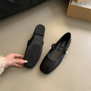kamames Fragrant Style Mary Jane Shoes French Buckle Soft Leather Flat Soles Single Shoes Shallow Mouth Thick Heels Small Leather Shoes Love Shoes