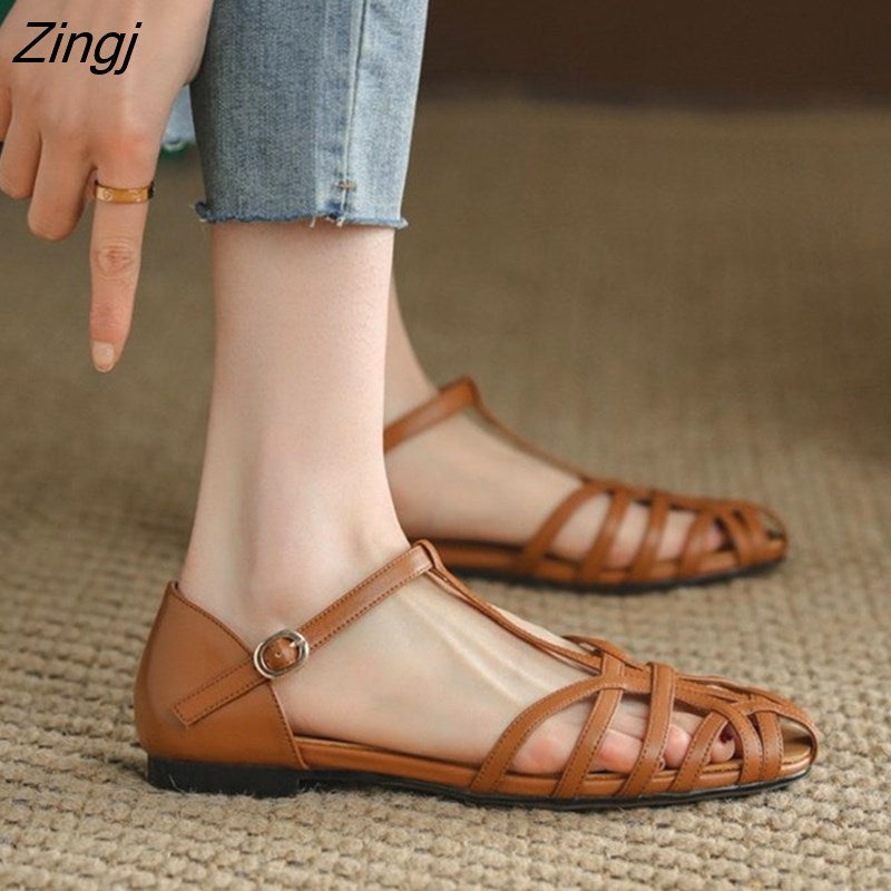 kamames Roman Toe Sandals Women's Thick Heel 2023 Summer Shoes for Women Chaussures Femme Dames Flats Ladies Shoes
