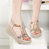 kamames Sandals Women's Summer 2024 New Comfortable Thick-Soled High-Heeled Shoes Bohemian Crystal Diamond Sandals