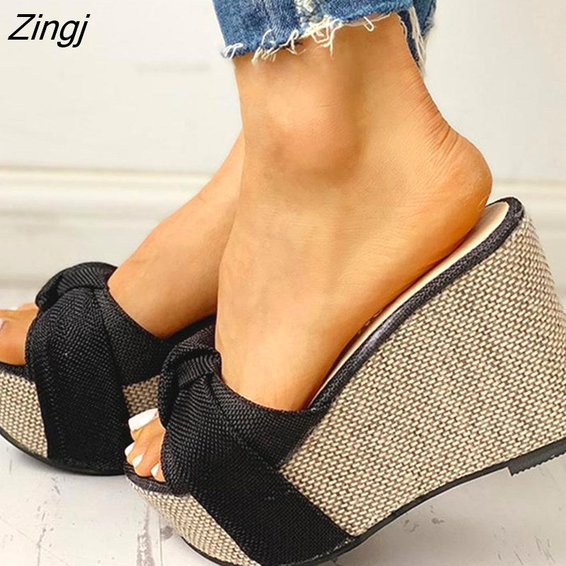 kamames Gift Feet Chain Slip On Leisure Platform Summer Sandals 2023 Wedges High Heels Women Shoes Woman Mules Flip Flops