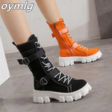 kamames female British style 2021 new autumn and winter plus velvet black tide lace motorcycle short boots women shoes