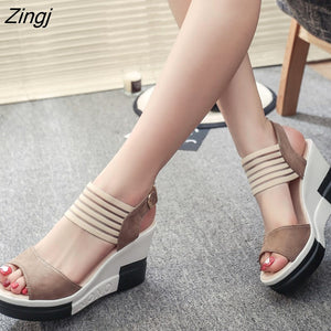 kamames Fashion Wedge Women Shoes Casual Belt Buckle High Heel Shoes Fish Mouth Sandals 2023 Luxury Sandal Women Buty Damskie