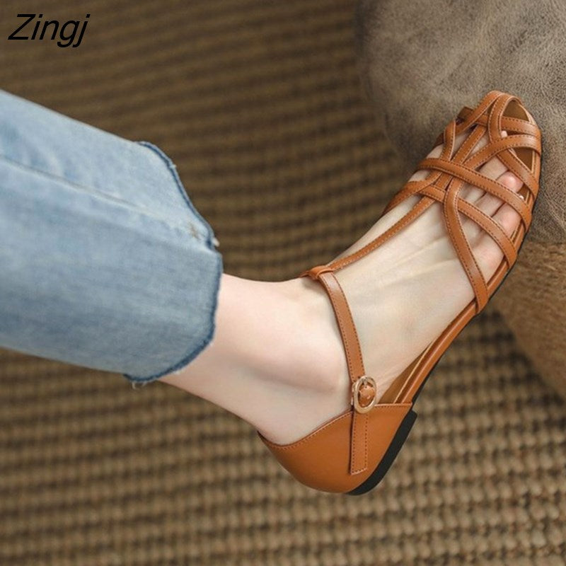 kamames Roman Toe Sandals Women's Thick Heel 2023 Summer Shoes for Women Chaussures Femme Dames Flats Ladies Shoes