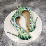 kamames printing green 12cm pumps stiletto pointed toe sexy shoes party nightclub women shoes 8cm 10cm high heel purple BM039