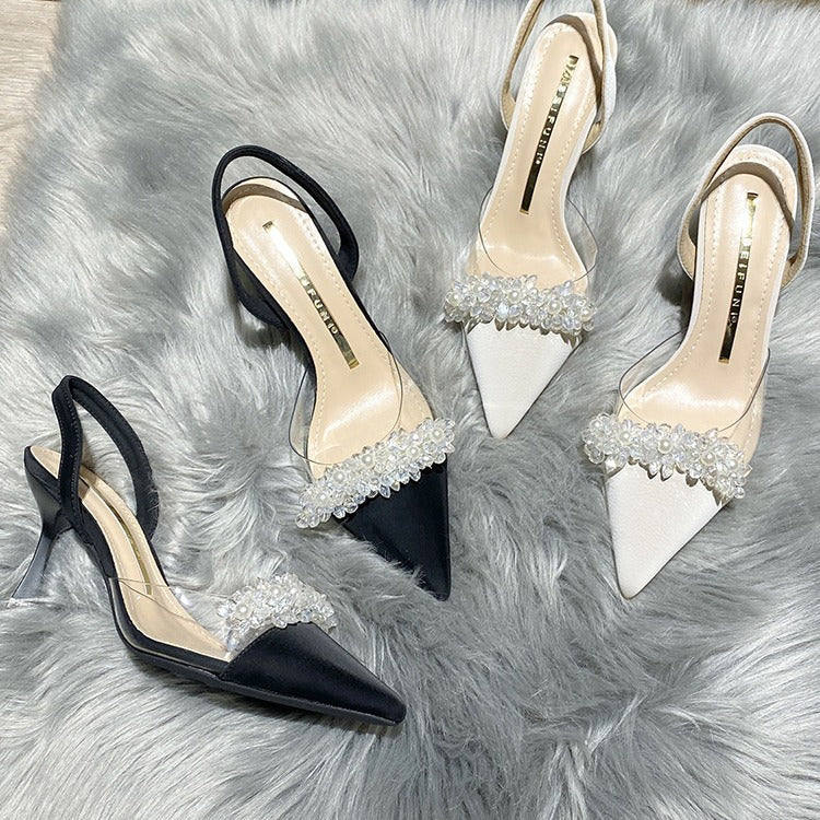 kamames Sandals Women's Spring And Summer 2024 New French Transparent Pointed Small Heels White High-Heeled Shoes