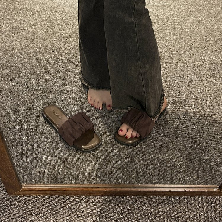 kamames Flat Slippers In The Summer Of 2024 Women Wear Flip-Flops, Flat Heels, Pregnant Women's Comfortable And Fashionable Square-Toe Shoes.