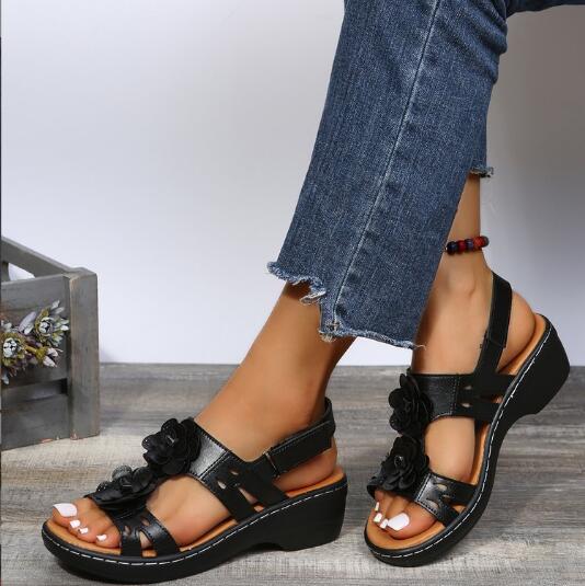 kamames Fashion Summer Peep Toe Shoes Women Hollow Fish Flowers Wedge Casual Sandals Comfortable Roman Plus Size 43 Sandals Women