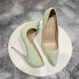 kamames green Gretel bling stiletto shoes 12cm 10cm 8cm high heels pointed toe handmade good quality women pumps LF029 ROVICIYA